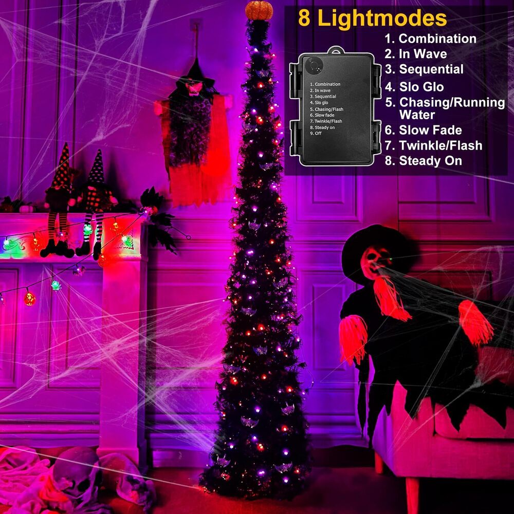7288 Timer & Pumpkin - 6 Ft Lighted Halloween Tree Decor with 60 LED Orange - Picture 3 of 6